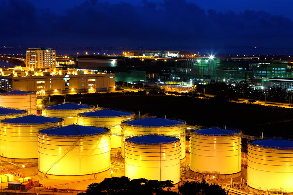 Oil tanks at night